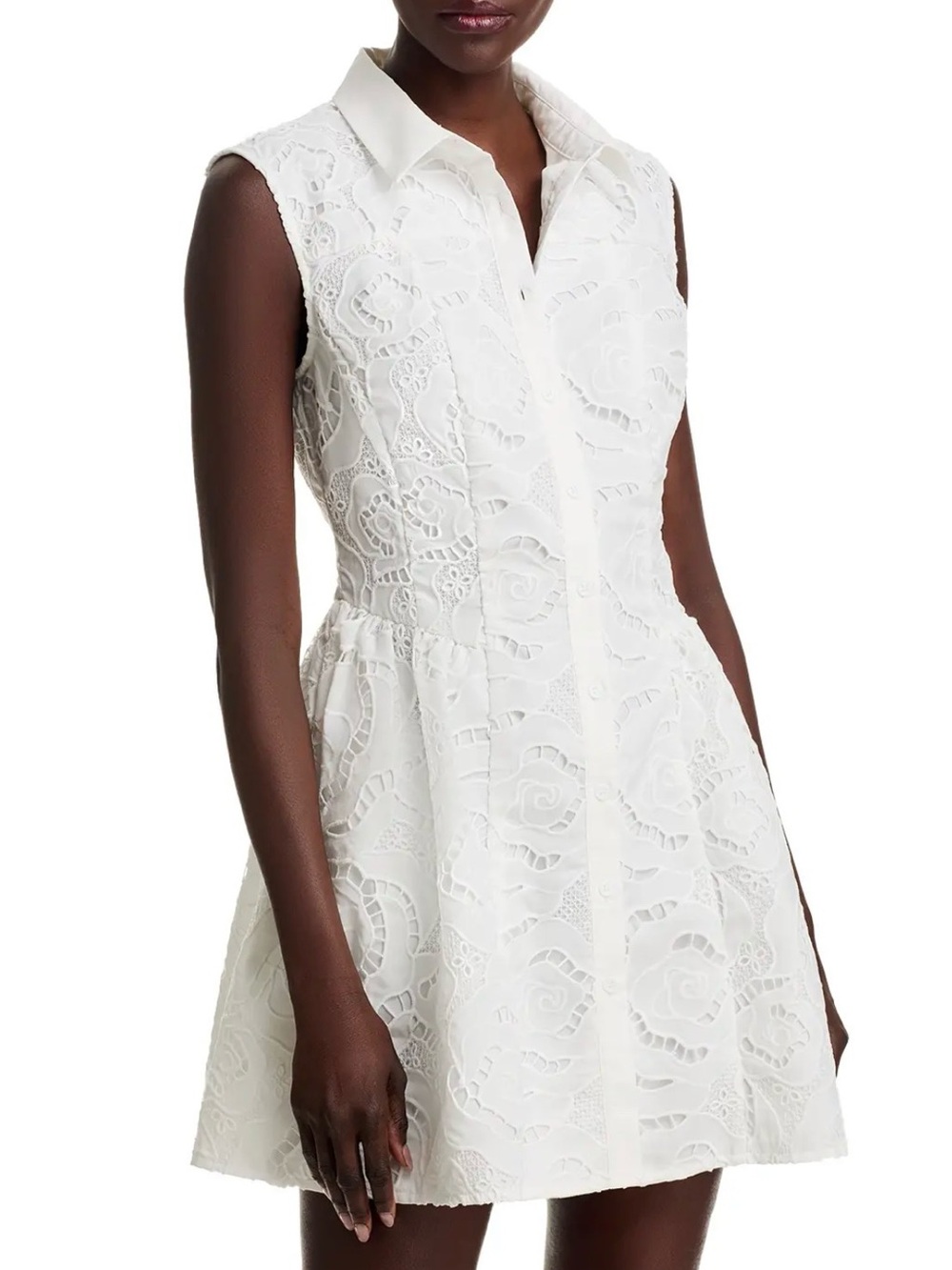 Aqua White Sleeveless Lace Mini Shirt Dress, Size XL